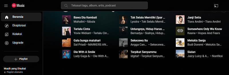 download lagu MP3  melalui YouTube Music 