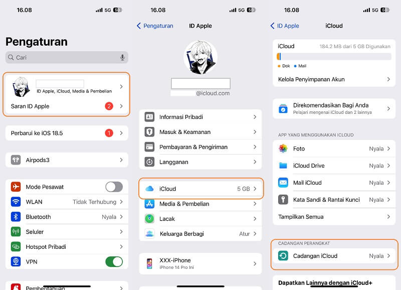 access icloud backup di iphone