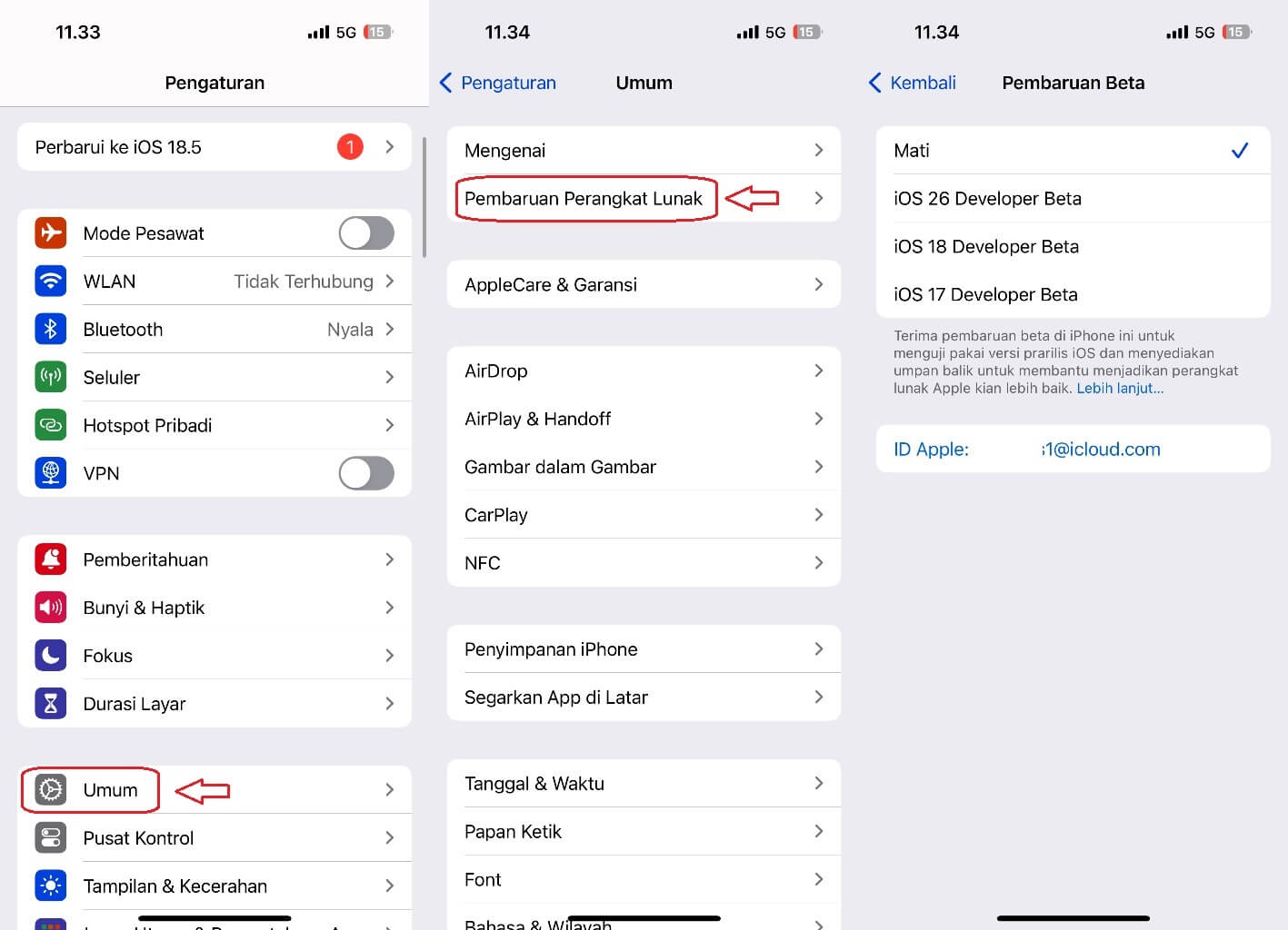 cek ios beta di pengaturan