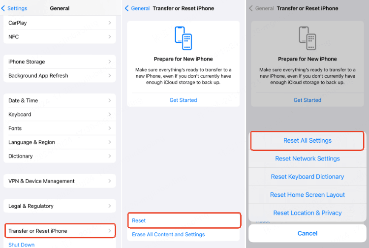 setel ulang semua pengaturan iPhone