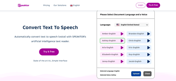 Speaktor.com interface