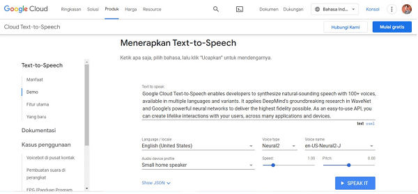 Google Text-to-Speech interface
