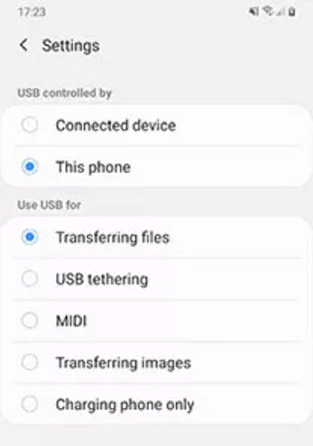 Opsi mode koneksi USB
