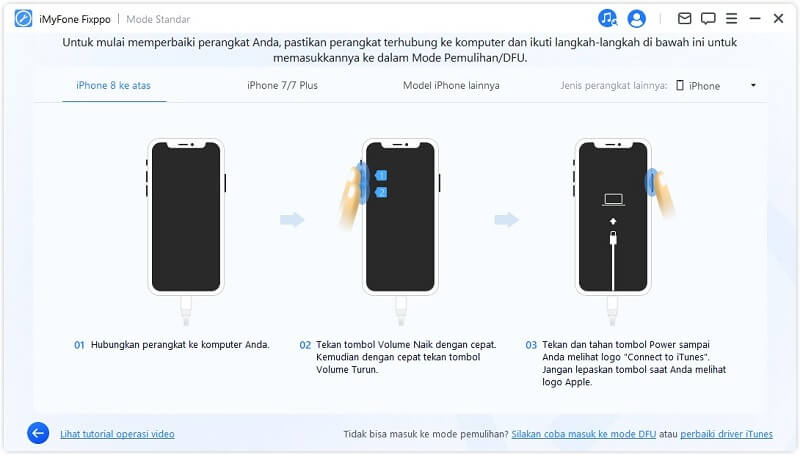 ikuti petunjuk di layar untuk memasukkan iPhone ke mode pemulihan