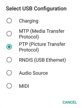 Ubah konfigurasi USB ke MTP atau PTP