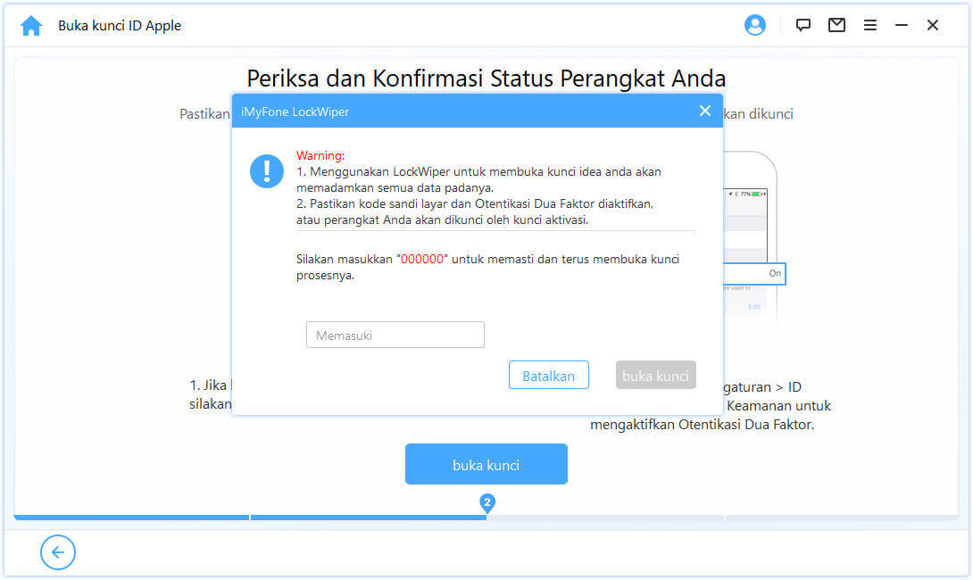  masukkan  000000  untuk mengonfirmasi ulang permintaan