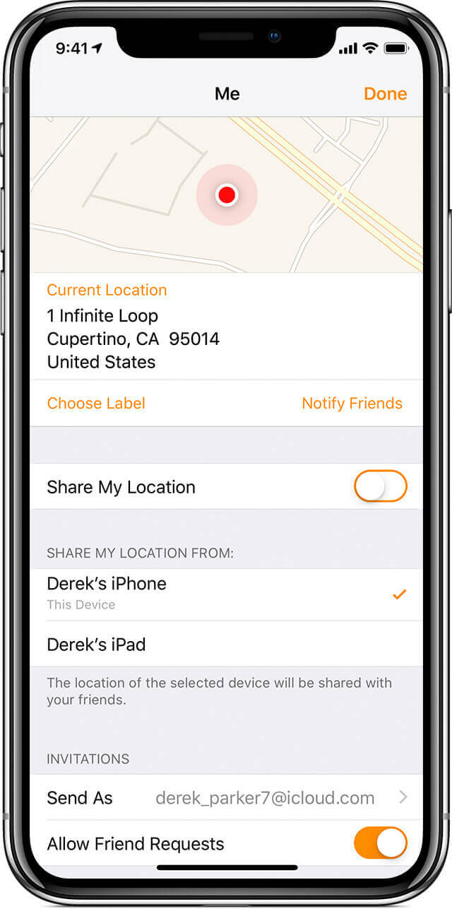 turn off location sharing on find my app