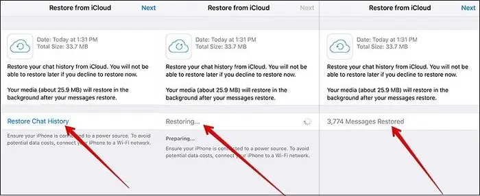 שחזר מסמכים מ- WhatsApp באמצעות גיבוי iCloud