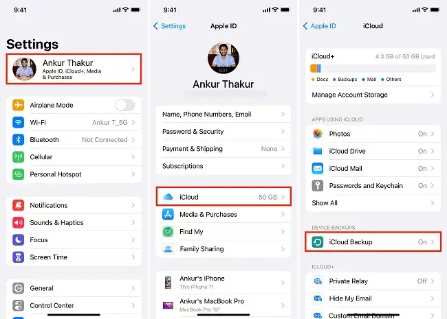 גישה לגיבוי iCloud באייפון