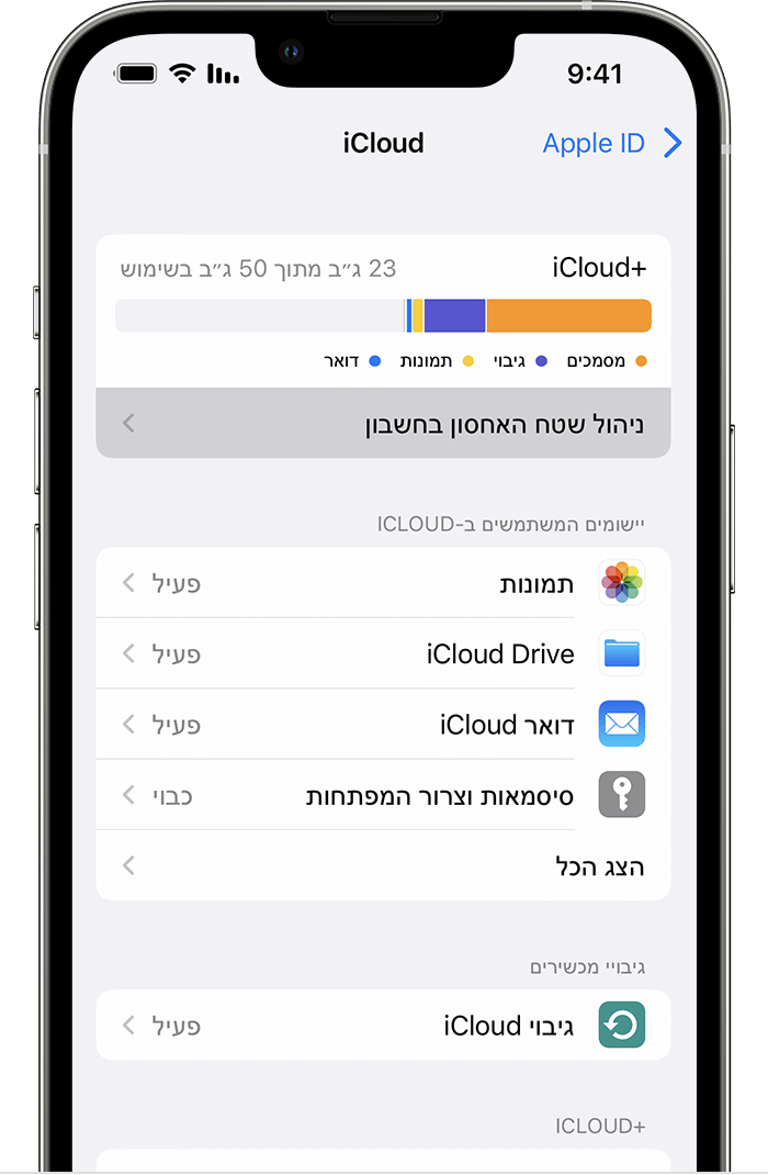 בדוק את שטח האחסון באייפון