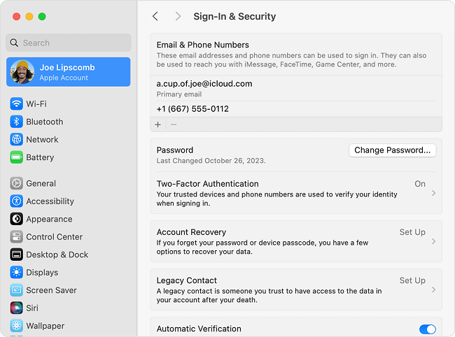 איך לשנות את סיסמת Apple ID במק