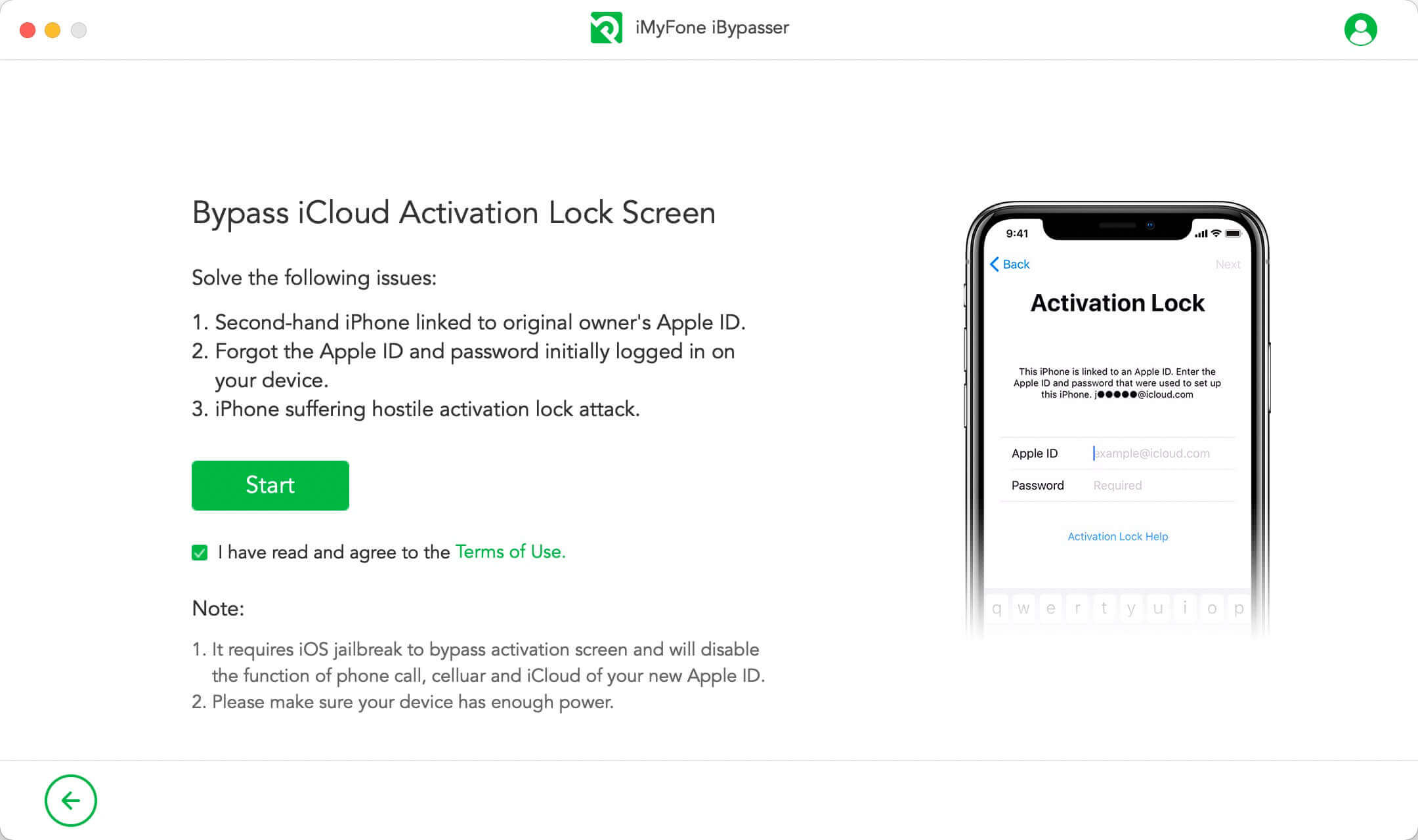 start to bypass icloud lock screen