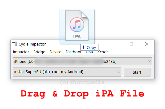 die IPA-Datei in den Cydia Impactor ziehen und ablegen