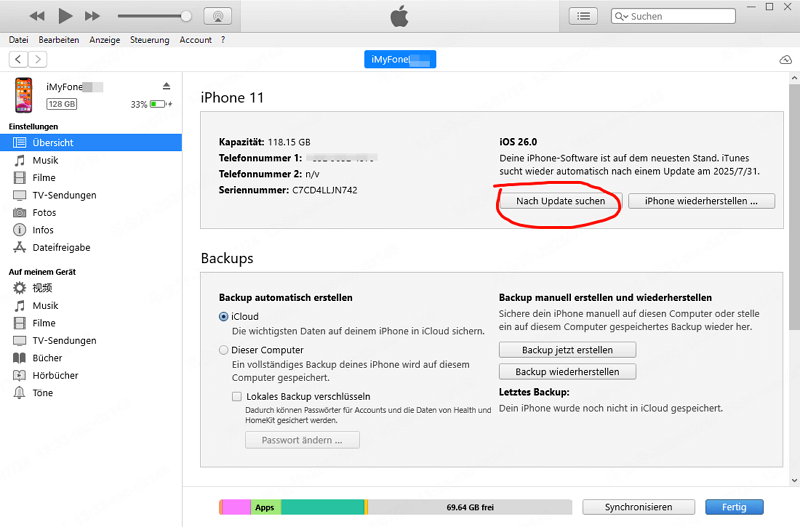Nach Update suchen klicken