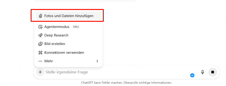 ChatGPT Fotos und Dateien hochladen