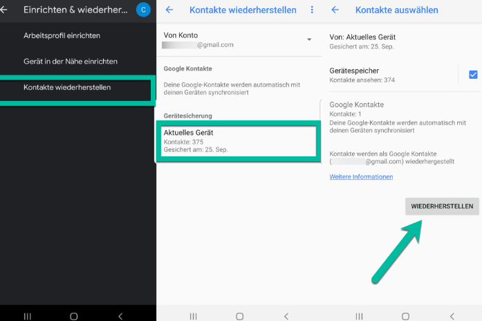 Tippen Sie auf „Kontakte wiederherstellen“