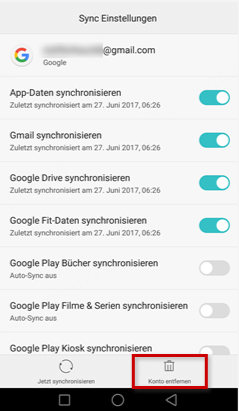 tippen Sie auf das Google-Konto und fahren mit der Löschung fort