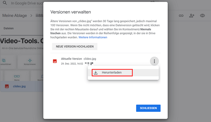 Sicherung Google Drive wiederherstellen  Download-Option