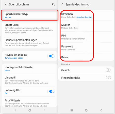 Samsung-Bildschirmsperre entfernen