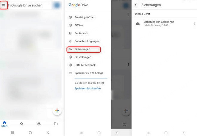 Klicken Sie auf die „Menü“-Taste und dann auf „Sicherung“