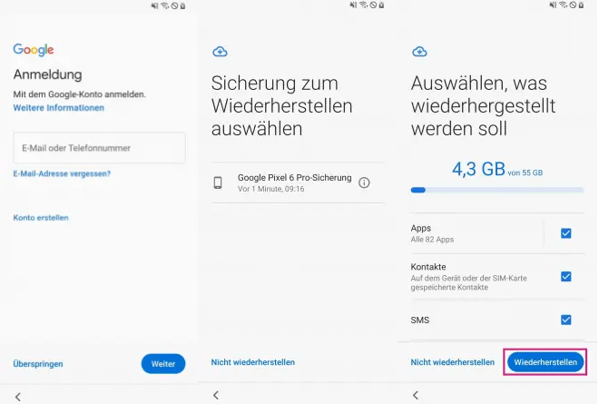 wählen Sie das neueste Backup aus und klicken Sie auf „Wiederherstellen“