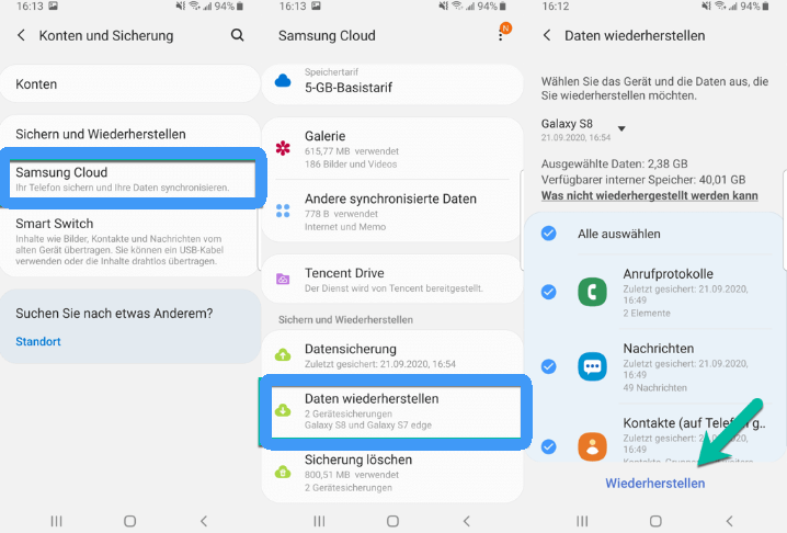 wiederherstellen von Samsung Cloud