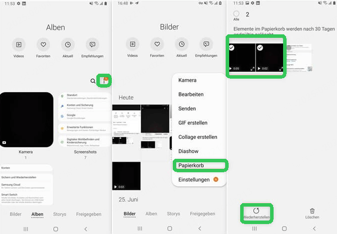 Wählen Sie das Handy-Video aus dem Papierkorb aus