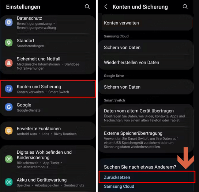 Zurücksetzen, um Samsung galaxy Google Konto zu entfernen