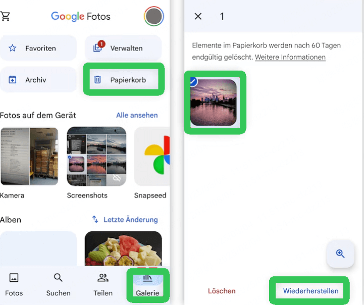 über ein Google Fotos-Backup wiederherstellen