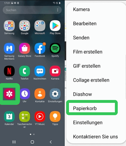 Wiederherstellen von gelöschten Bildern auf Android über den Papierkorb in der Galerie