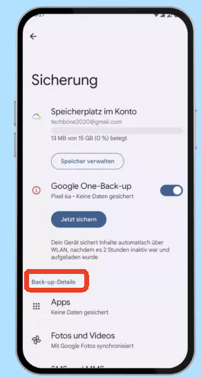 Gehen Sie zu den Sicherungsdetails