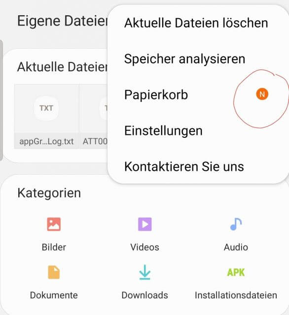 aktivieren Sie den Schalter des Papierkorbs