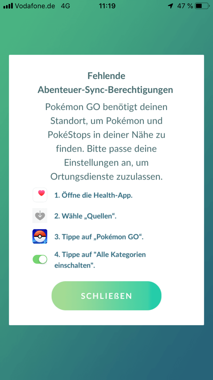 Abenteuer Sync Pokemon Go aktivieren - iOS