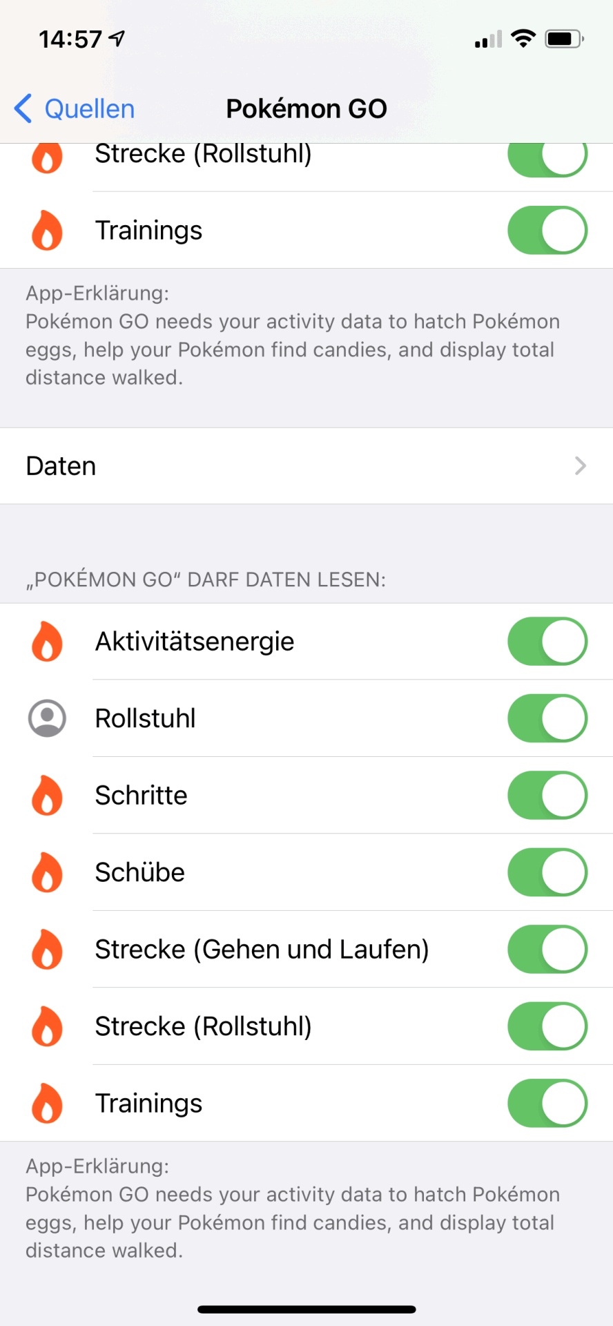 Erlauben Sie Pokémon Go, Daten zu speichern