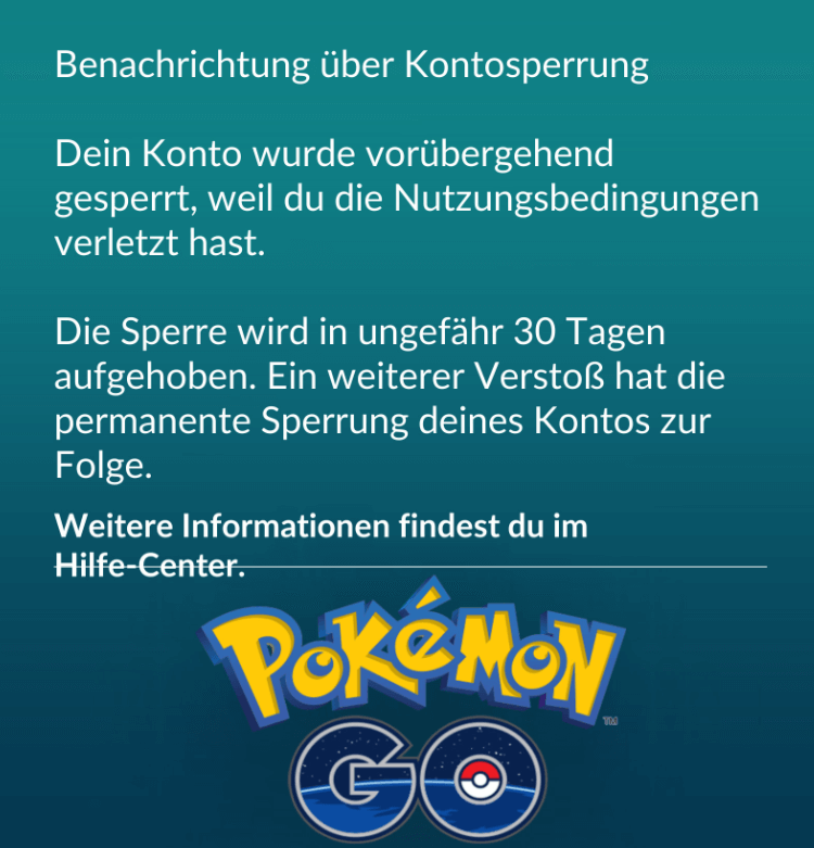 Pokémon Go Account wird gesperrt