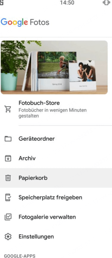 Tippen Sie auf Bibliothek > Papierkorb