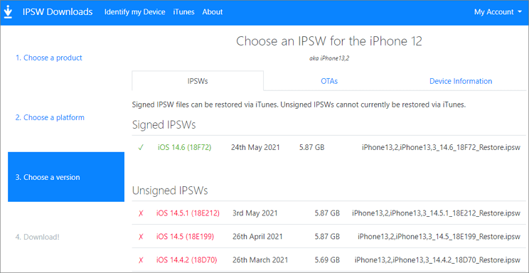 Wählen Sie ipsw-Datei aus