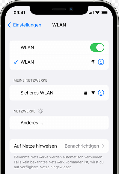 WlAN-Netzwerke in den „Einstellungen“ sichtbar