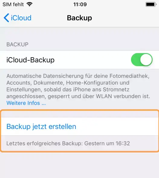 Ein iCloud-Backup erstellen