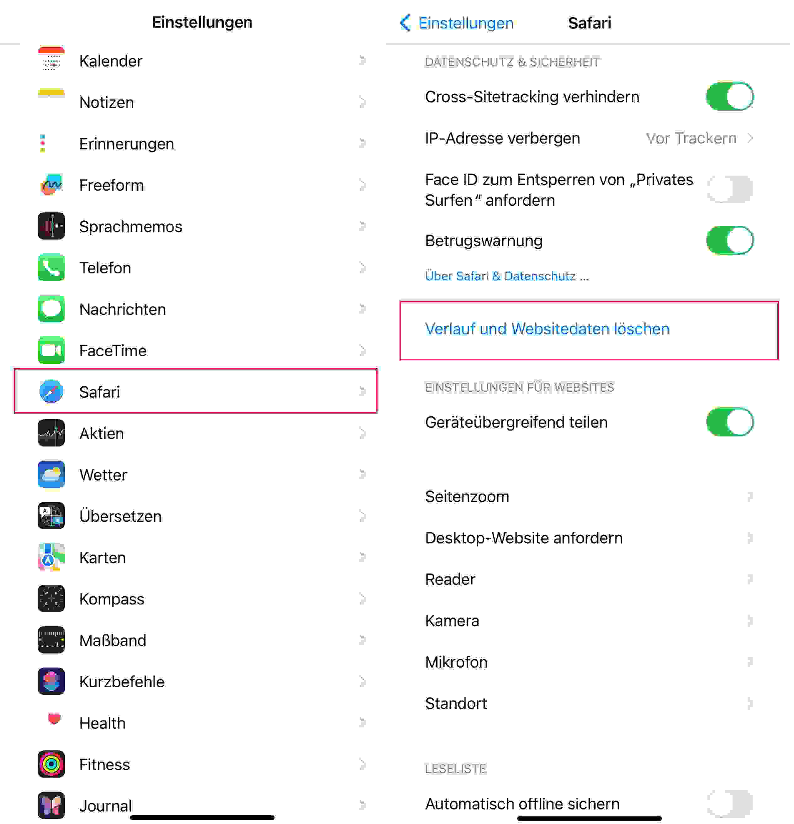 Safari-Browserdaten löschen