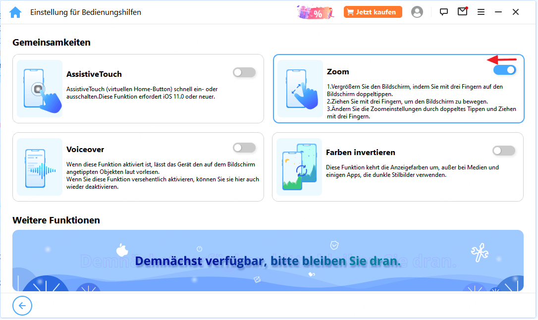 Regler nach links schieben