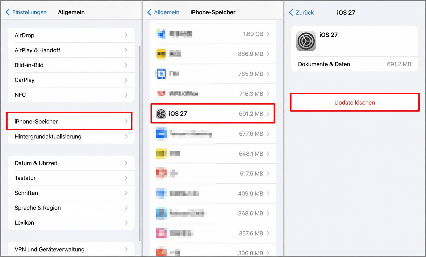 iOS 27 Update-Datei löschen