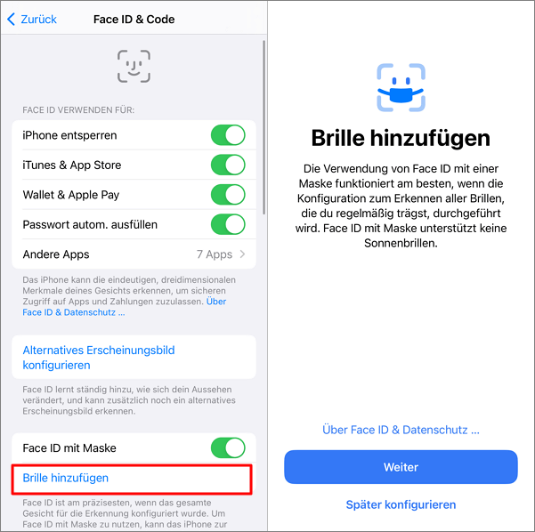 Aufmerksamkeitsprüfung für Face ID deaktivieren