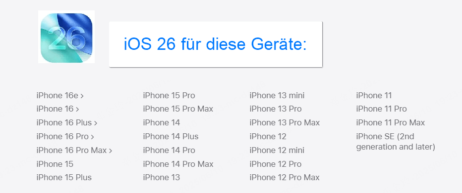 iOS 26 für diese Geräte verfügbar