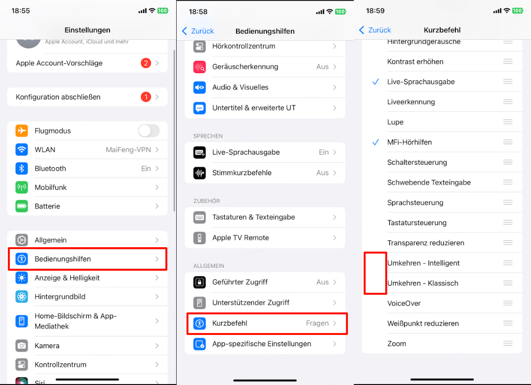iPhone – Bedienungshilfe-Kurzbefehl deaktivieren