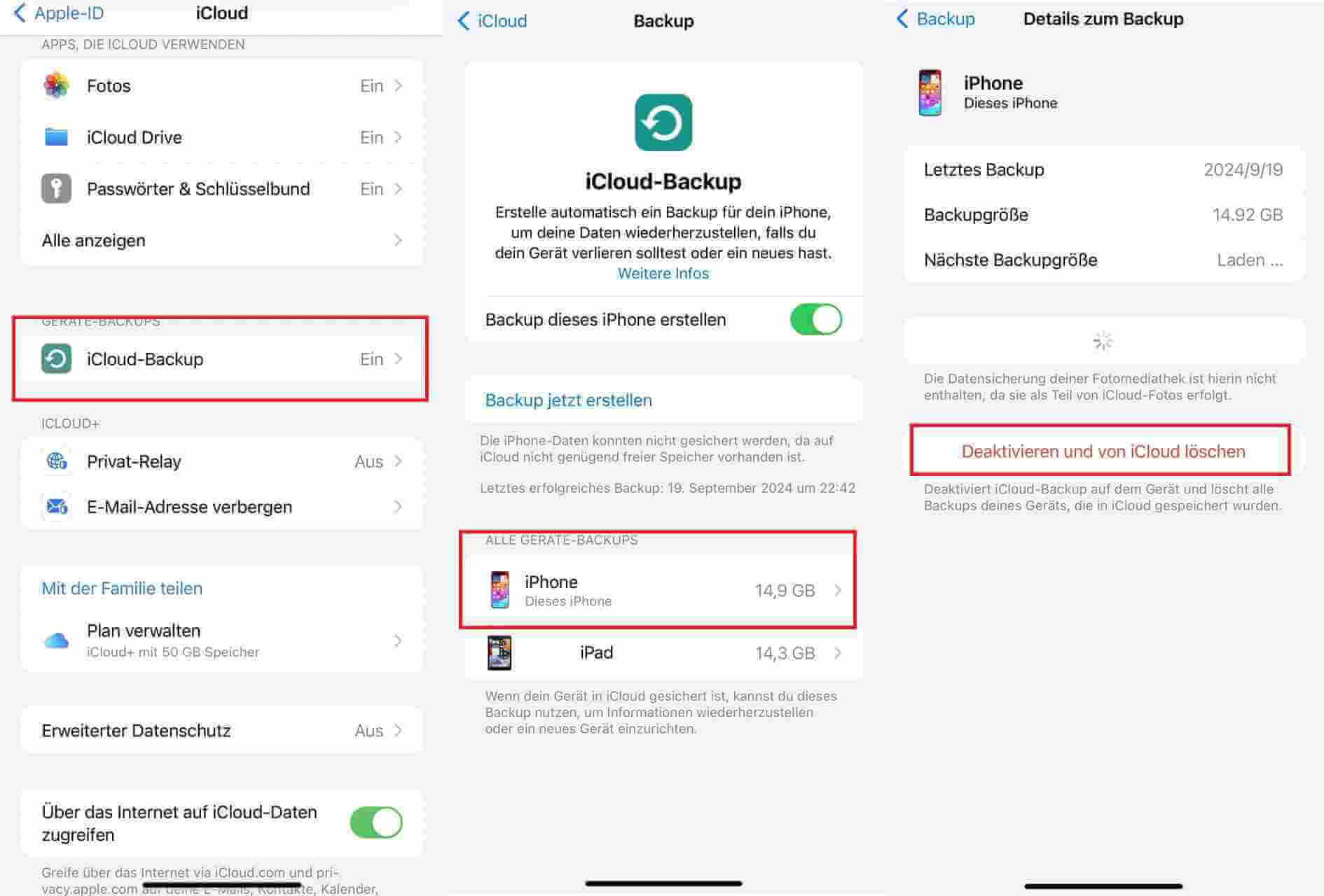 iCloud Backup Speicher löschen