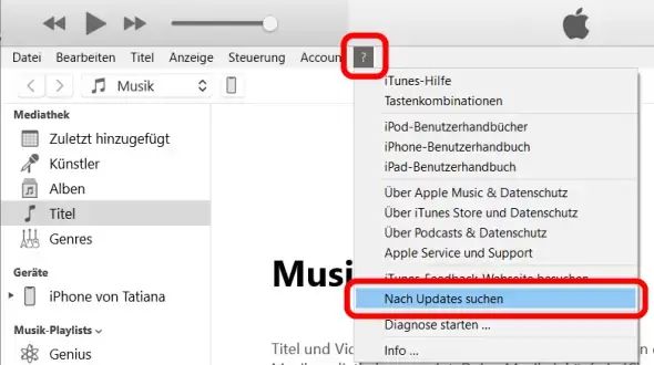 Auf einem Windows - iTunes aktualisieren