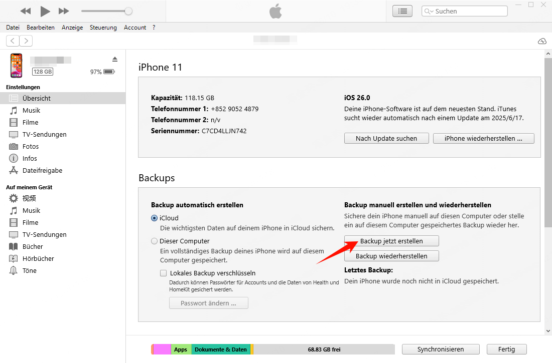 iPhone auf iTunes sichern