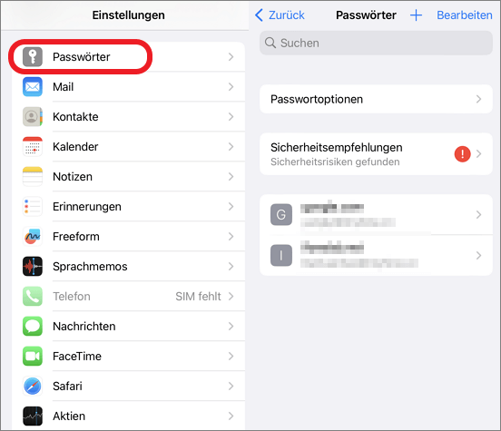 Accountfehler iPhone Mail-Passwort eingeben