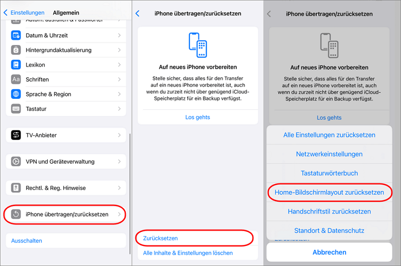 Startbildschirm-Layout auf dem iPhone zurücksetzen